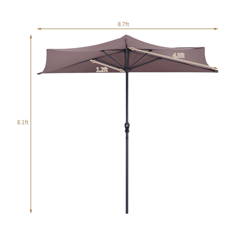 9' Half Round Patio Umbrella Sunshade without Weight BaseCostway Gallery View 4 of 9
