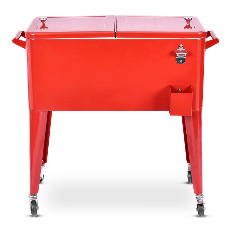 Red Portable Outdoor Patio Cooler CartCostway Gallery View 9 of 13