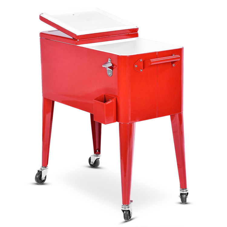 Red Portable Outdoor Patio Cooler CartCostway Gallery View 10 of 13