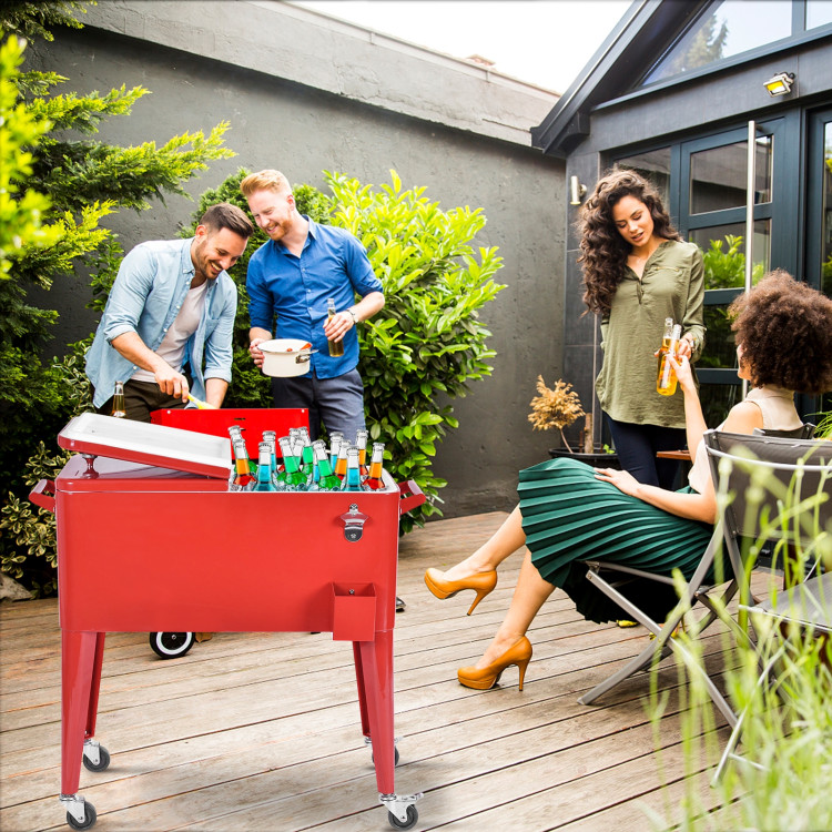 Red Portable Outdoor Patio Cooler CartCostway Gallery View 6 of 13