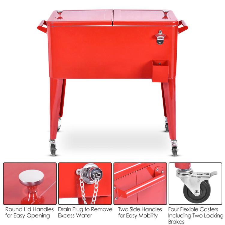 Red Portable Outdoor Patio Cooler CartCostway Gallery View 11 of 13