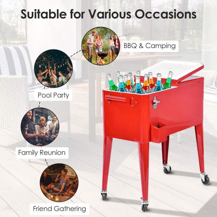 Red Portable Outdoor Patio Cooler CartCostway Gallery View 5 of 13