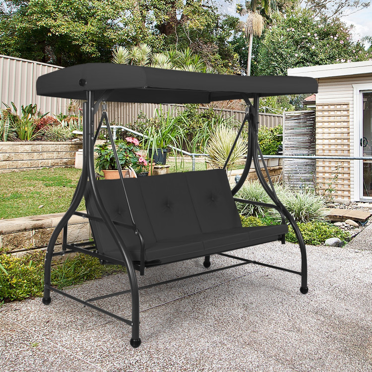 3 Seats Converting Outdoor Swing Canopy Hammock with Adjustable Tilt Canopy-BlackCostway Gallery View 1 of 6