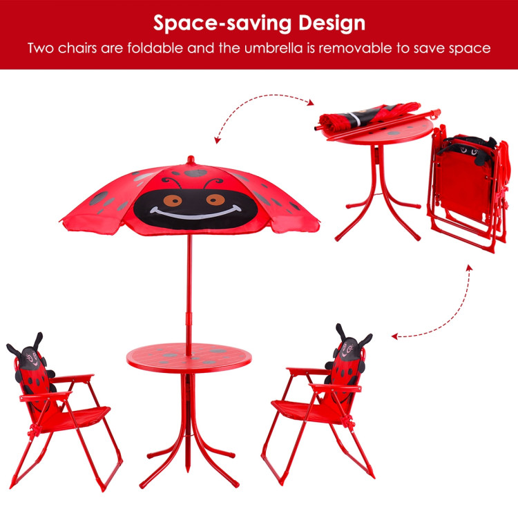 Kids Patio Folding Table and Chairs Set Beetle with UmbrellaCostway Gallery View 13 of 16