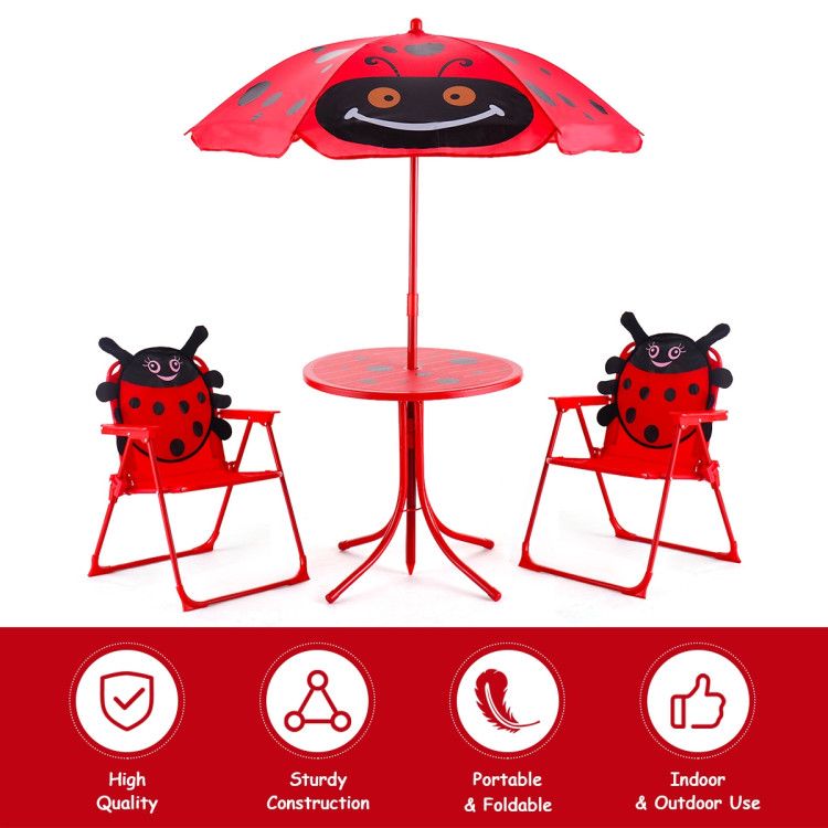 Kids Patio Folding Table and Chairs Set Beetle with UmbrellaCostway Gallery View 12 of 16