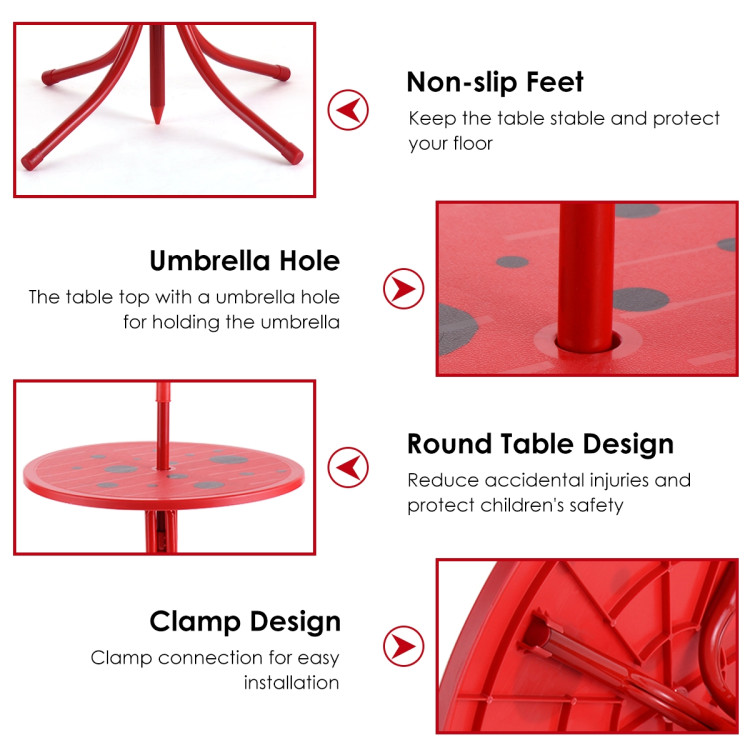Kids Patio Folding Table and Chairs Set Beetle with UmbrellaCostway Gallery View 16 of 16