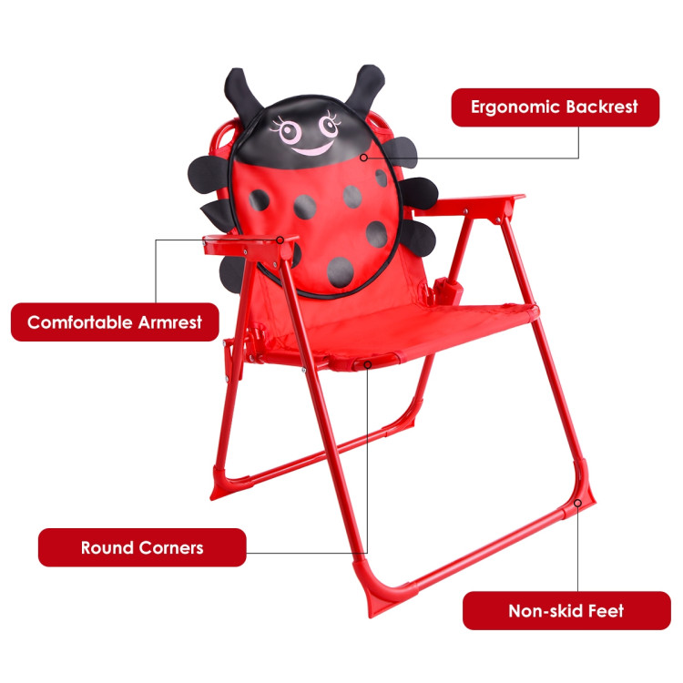 Kids Patio Folding Table and Chairs Set Beetle with UmbrellaCostway Gallery View 14 of 16