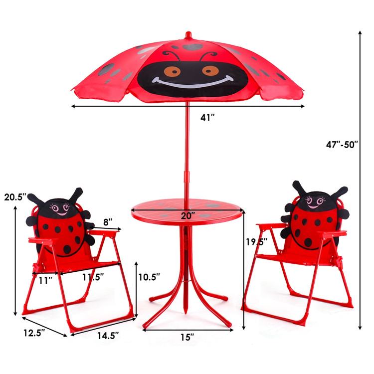 Kids Patio Folding Table and Chairs Set Beetle with UmbrellaCostway Gallery View 10 of 16