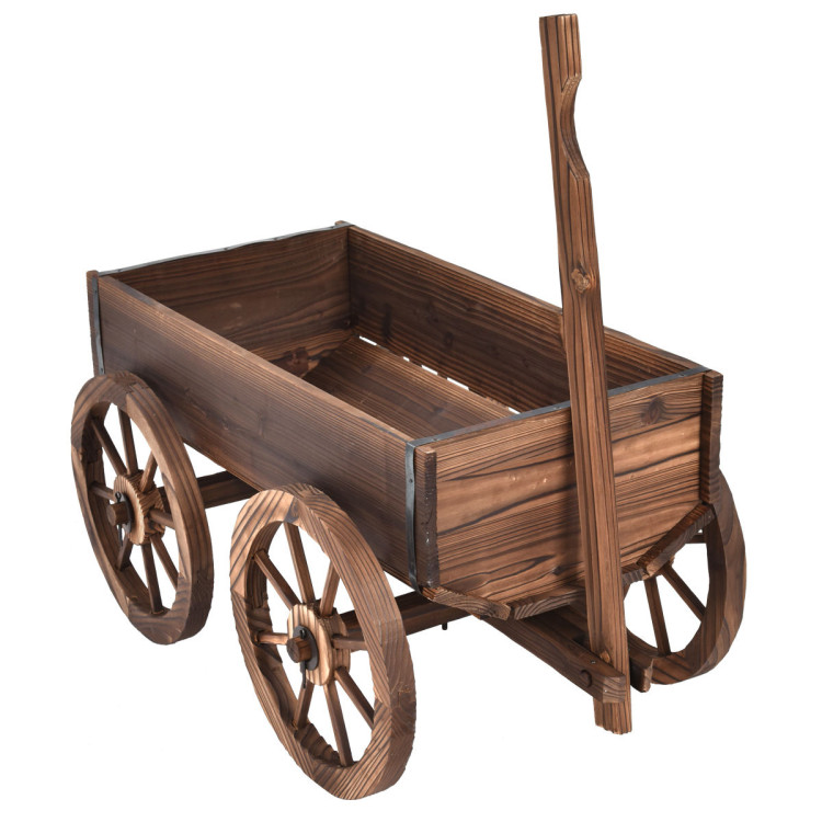 Wood Wagon Planter Pot Stand with WheelsCostway Gallery View 1 of 12