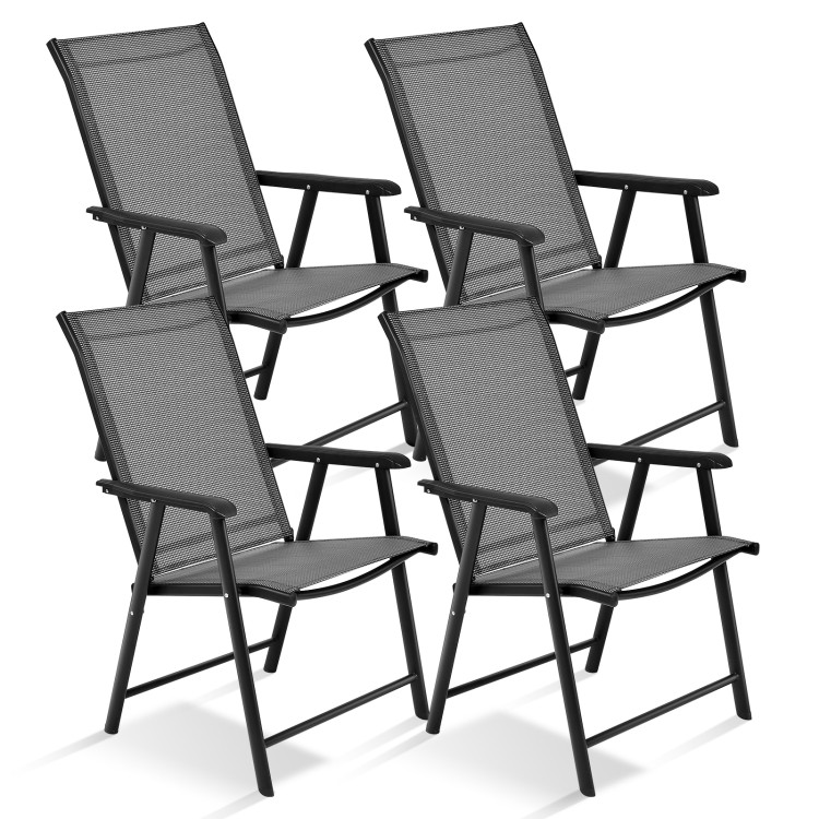 4-Pack Patio Folding Chairs Portable for Outdoor Camping-GrayCostway Gallery View 3 of 12