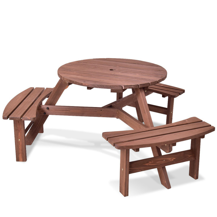 6-Person Patio Wood Picnic Table Beer Bench SetCostway Gallery View 1 of 10