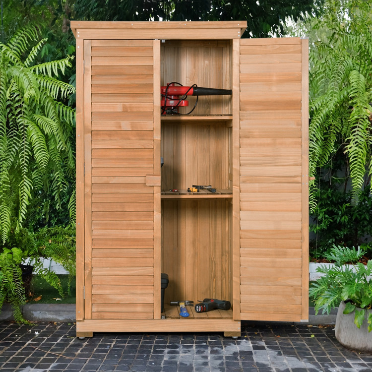 63 Inch Tall Wooden Garden Storage Shed in Shutter DesignCostway Gallery View 8 of 16