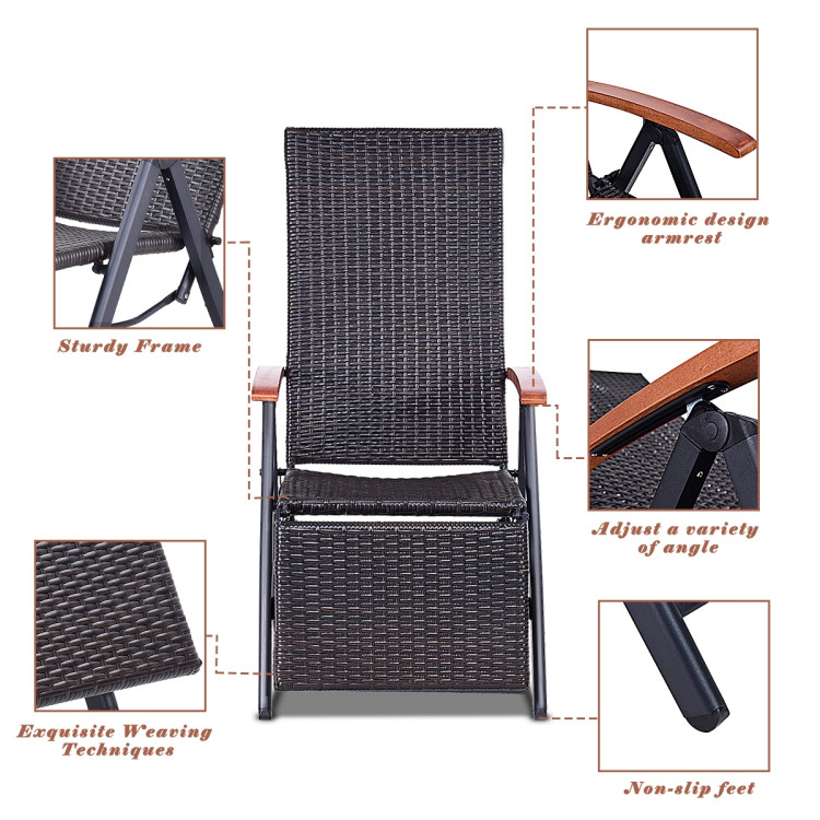 Garden Folding Rattan Aluminum Recliner Chair - Costway