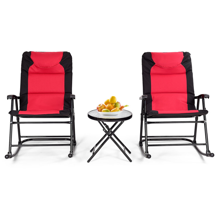 3 Pcs Outdoor Folding Rocking Chair Table Set with Cushion-Black&RedCostway Gallery View 1 of 11