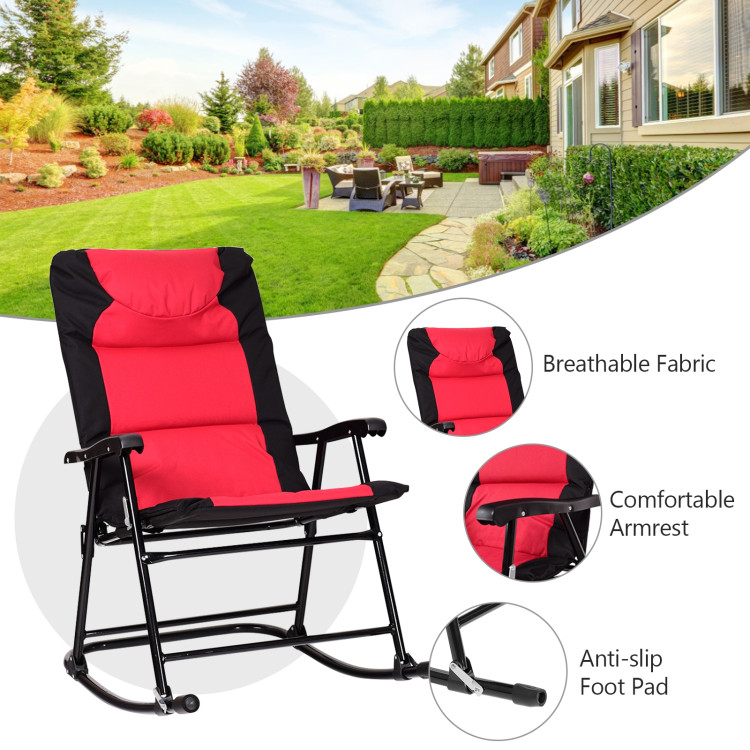 3 Pcs Outdoor Folding Rocking Chair Table Set with Cushion-Black&RedCostway Gallery View 10 of 11