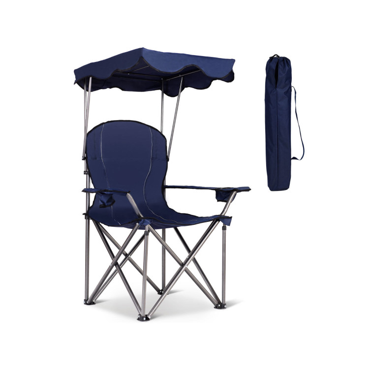 Outdoor Camping Folding Chair with Shade Canopy Umbrella and Cup