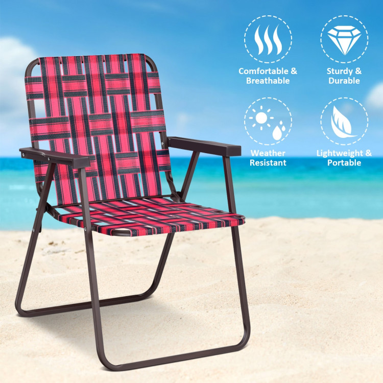 6 Pieces Folding Beach Chair Camping Lawn Webbing Chair-RedCostway Gallery View 11 of 14