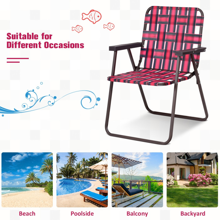 6 Pieces Folding Beach Chair Camping Lawn Webbing Chair-RedCostway Gallery View 6 of 14