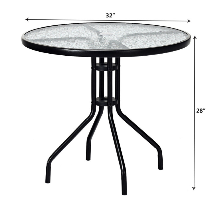 32 Inch Outdoor Patio Round Tempered Glass Top Table with Umbrella HoleCostway Gallery View 4 of 12