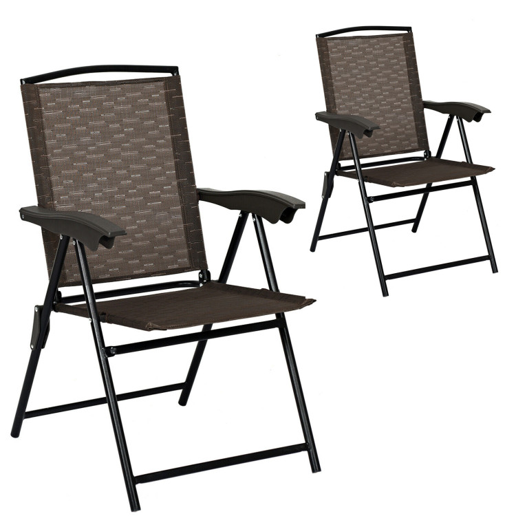 2 Pieces Folding Sling Chairs with Steel Armrests and Adjustable Back for PatioCostway Gallery View 1 of 11