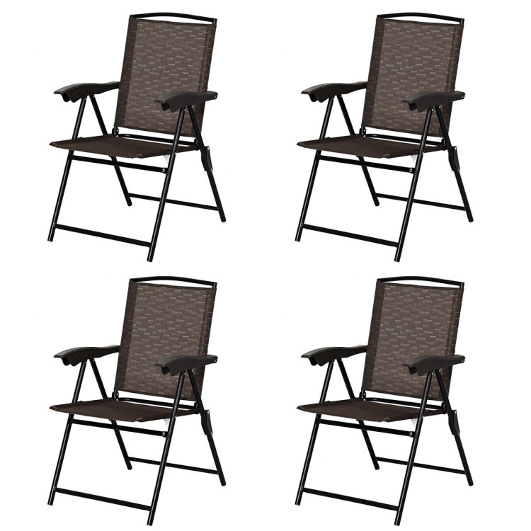 4 Pieces Folding Dining Chairs with Steel Armrests and Sling BackCostway Gallery View 4 of 12