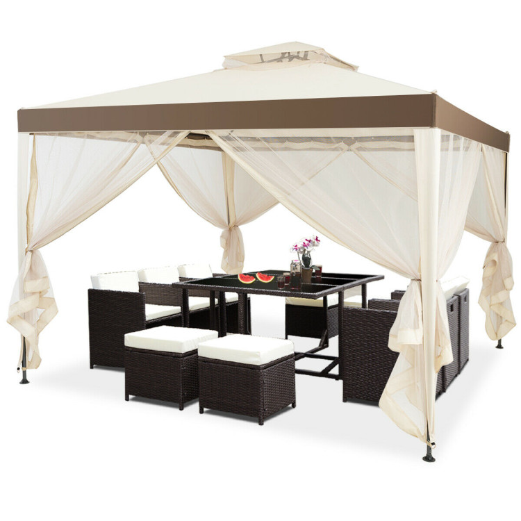 Canopy Gazebo Tent Shelter Garden Lawn Patio with Mosquito Netting-BeigeCostway Gallery View 8 of 12