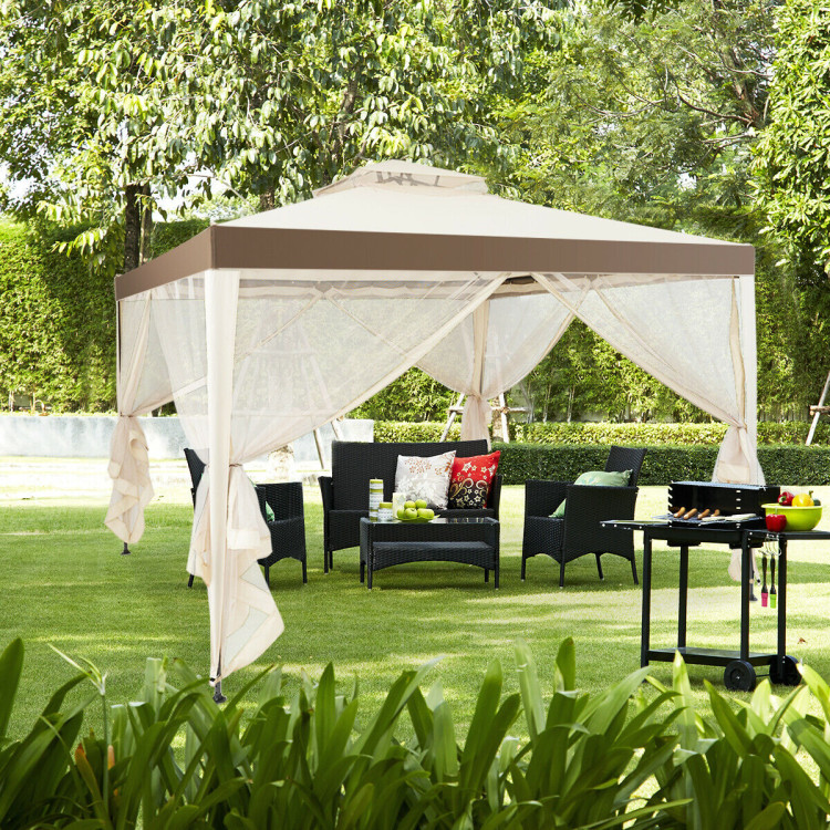 Canopy Gazebo Tent Shelter Garden Lawn Patio with Mosquito Netting-BeigeCostway Gallery View 6 of 12