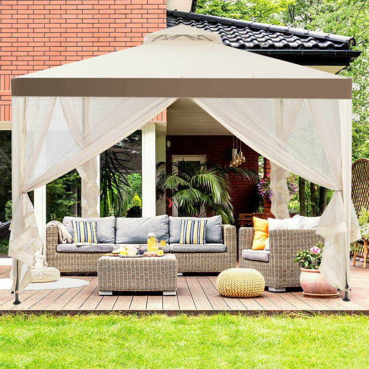 Canopy Gazebo Tent Shelter Garden Lawn Patio with Mosquito Netting-BeigeCostway Gallery View 1 of 12