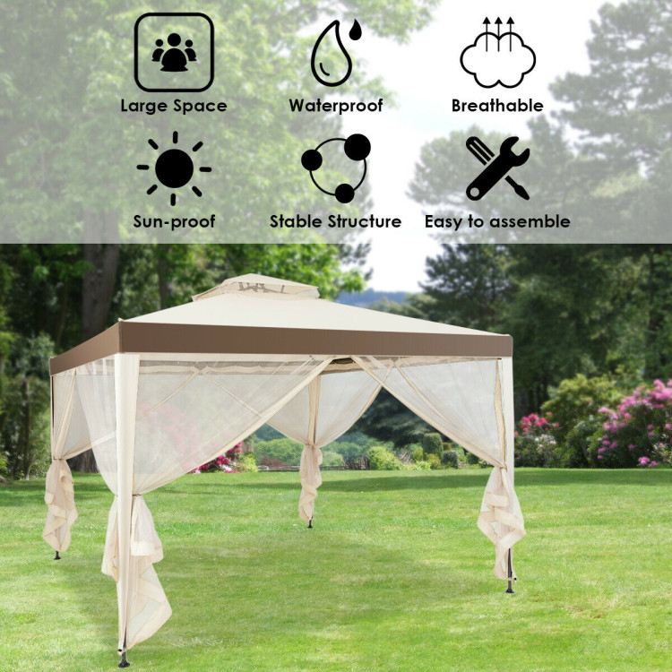 Canopy Gazebo Tent Shelter Garden Lawn Patio with Mosquito Netting-BeigeCostway Gallery View 2 of 12