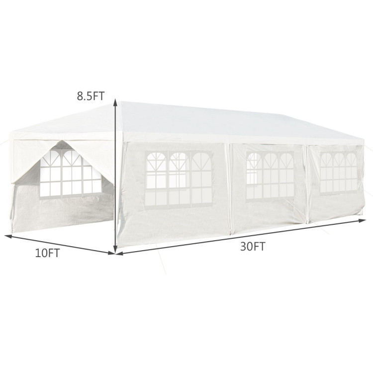 10 x 30 Feet Outdoor Canopy Tent with Side walls-WhiteCostway Gallery View 4 of 13