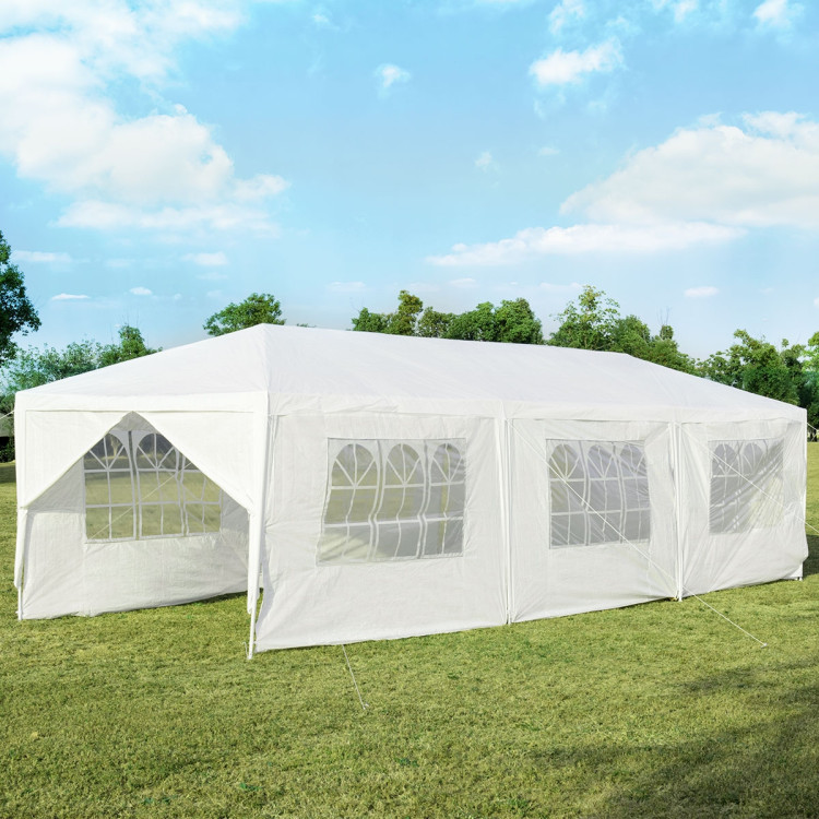 10 x 30 Feet Outdoor Canopy Tent with Side walls-WhiteCostway Gallery View 7 of 13