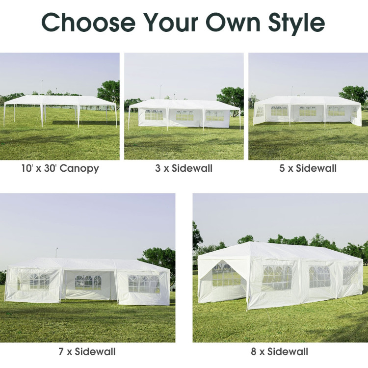 10 x 30 Feet Outdoor Canopy Tent with Side walls-WhiteCostway Gallery View 10 of 13