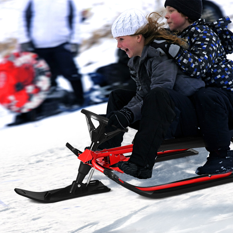 Kids Snow Sled with Steering Wheel and Double Brakes Pull RopeCostway Gallery View 6 of 11