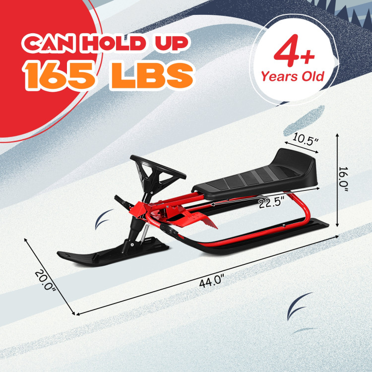 Kids Snow Sled with Steering Wheel and Double Brakes Pull RopeCostway Gallery View 4 of 11