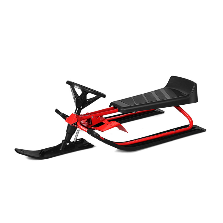 Kids Snow Sled with Steering Wheel and Double Brakes Pull RopeCostway Gallery View 8 of 11