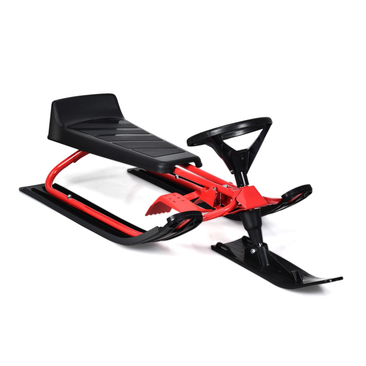 Kids Snow Sled with Steering Wheel and Double Brakes Pull RopeCostway Gallery View 1 of 11