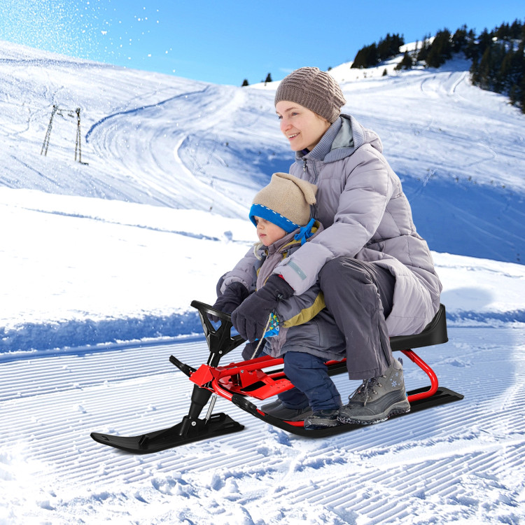 Kids Snow Sled with Steering Wheel and Double Brakes Pull RopeCostway Gallery View 2 of 11