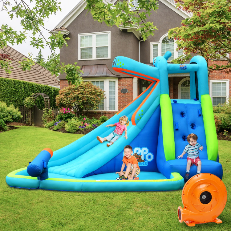 Hippo Inflatable Water Slide Bounce House with Air BlowerCostway Gallery View 2 of 13