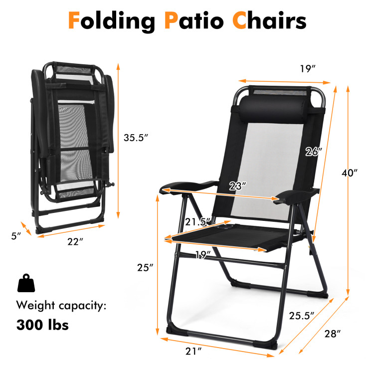 2 Pieces Patio Adjustable Folding Recliner Chairs with 7 Level Adjustable Backrest-BlackCostway Gallery View 4 of 10