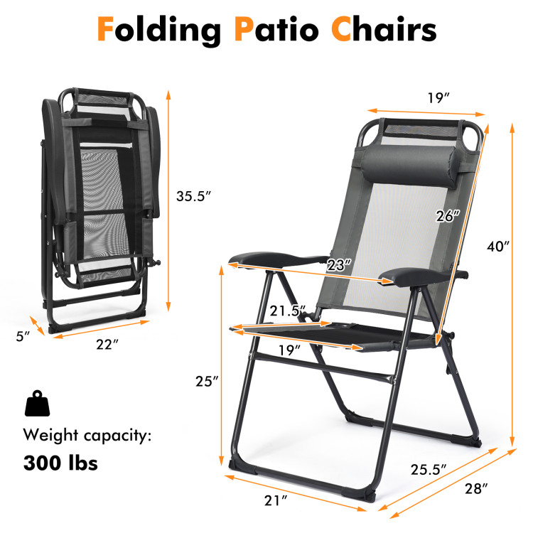 2 Pieces Patio Adjustable Folding Recliner Chairs with 7 Level Adjustable Backrest-GrayCostway Gallery View 4 of 10