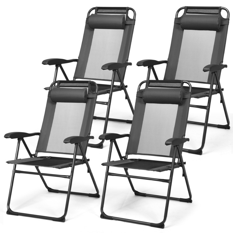 2 Pieces Patio Adjustable Folding Recliner Chairs with 7 Level Adjustable Backrest-GrayCostway Gallery View 8 of 10
