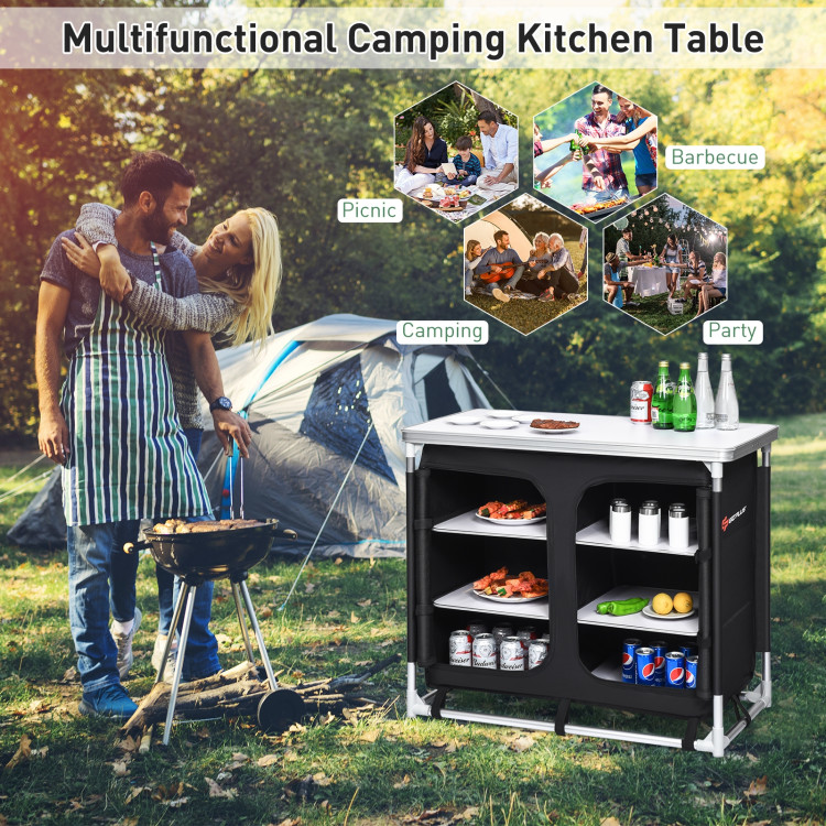 Outdoor Camping Cooking Table with Storage OrganizerCostway Gallery View 2 of 9