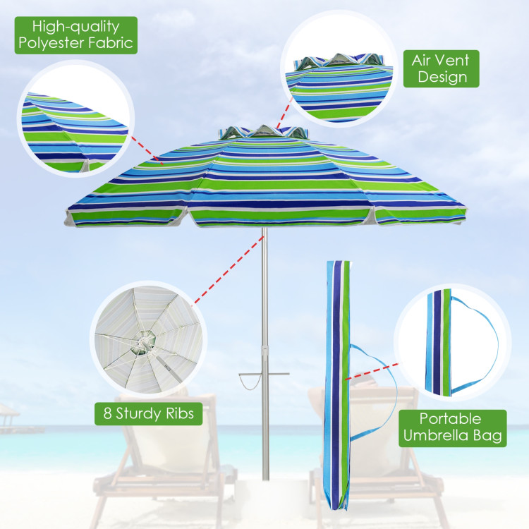 6.5 Feet Beach Umbrella with Sun Shade and Carry Bag without Weight Base-GreenCostway Gallery View 5 of 12