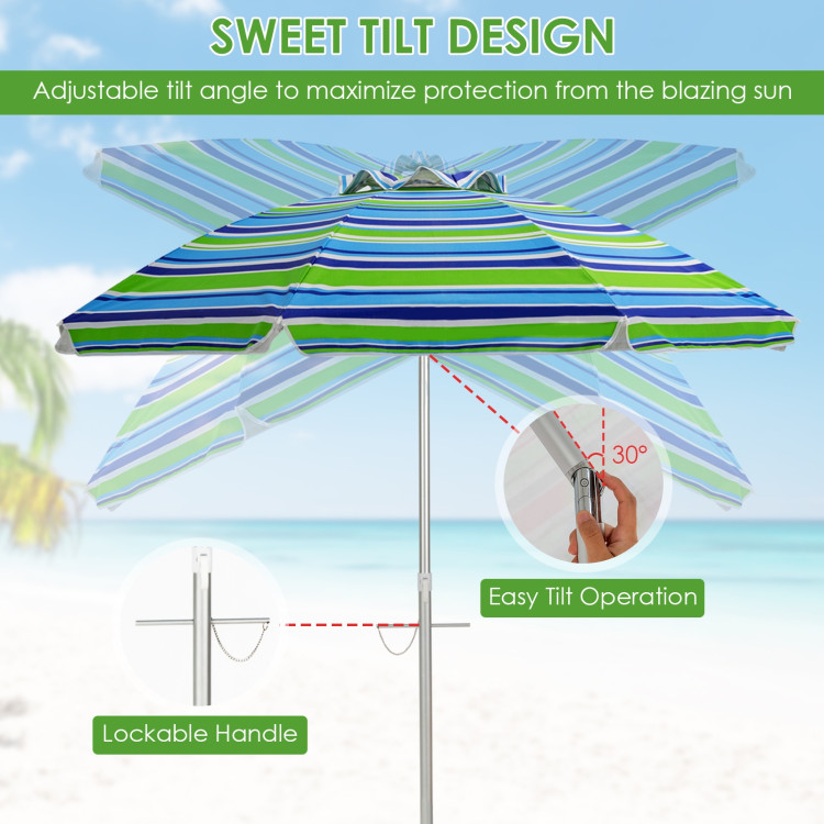 6.5 Feet Beach Umbrella with Sun Shade and Carry Bag without Weight Base-GreenCostway Gallery View 12 of 12