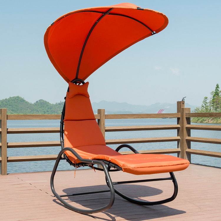 Chaise Lounge Swing with Wide Canopy Sun Shade and Soft Cushion-OrangeCostway Gallery View 7 of 13