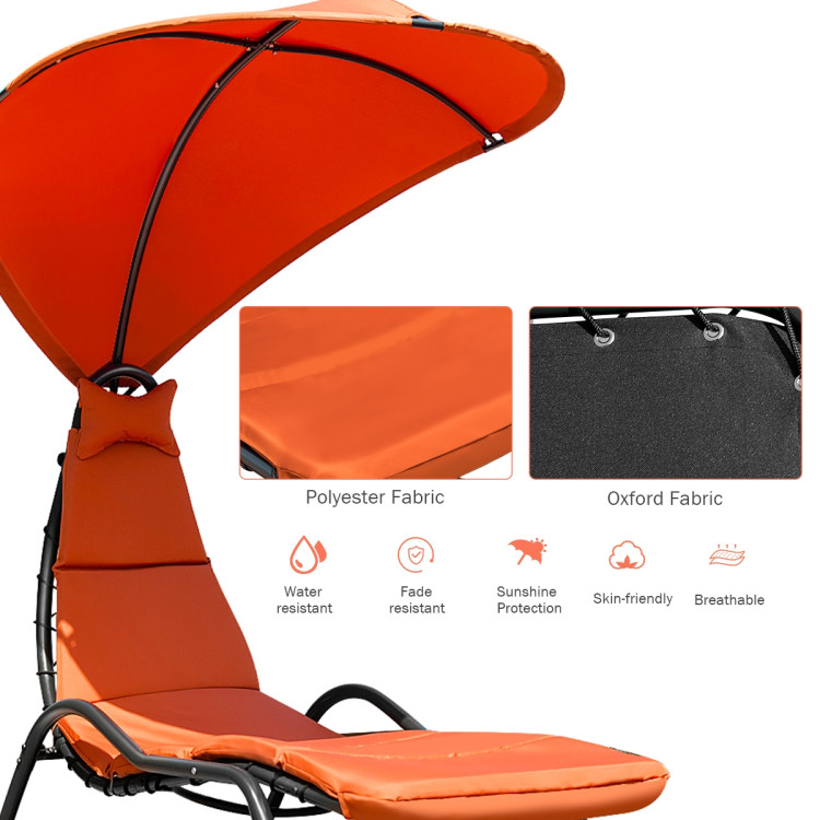 Chaise Lounge Swing with Wide Canopy Sun Shade and Soft Cushion-OrangeCostway Gallery View 6 of 13