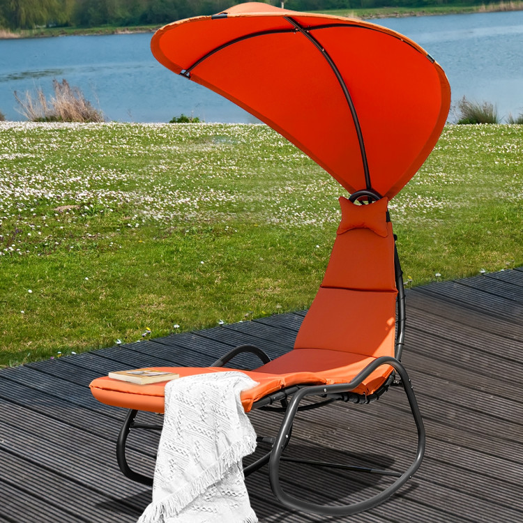 Chaise Lounge Swing with Wide Canopy Sun Shade and Soft Cushion-OrangeCostway Gallery View 8 of 13