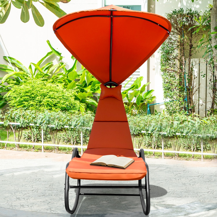 Chaise Lounge Swing with Wide Canopy Sun Shade and Soft Cushion-OrangeCostway Gallery View 9 of 13