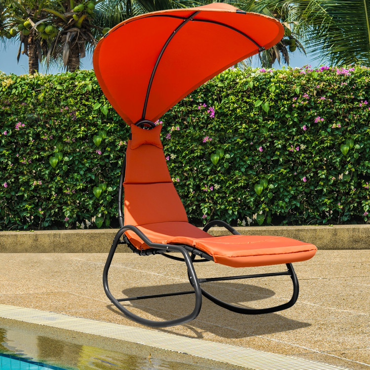 Chaise Lounge Swing with Wide Canopy Sun Shade and Soft Cushion-OrangeCostway Gallery View 10 of 13