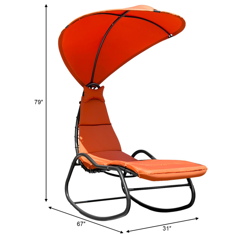 Chaise Lounge Swing with Wide Canopy Sun Shade and Soft Cushion-OrangeCostway Gallery View 5 of 13